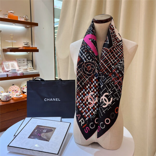 chanel logo square silk scarf