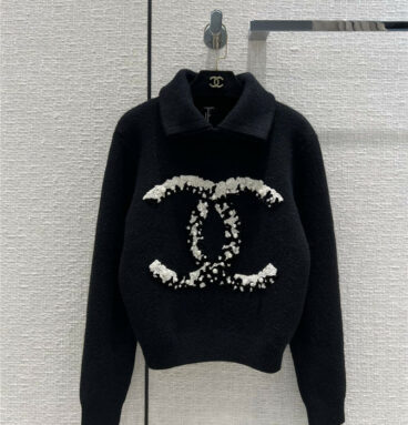 chanel coco neige logo embroidery pearl sweater