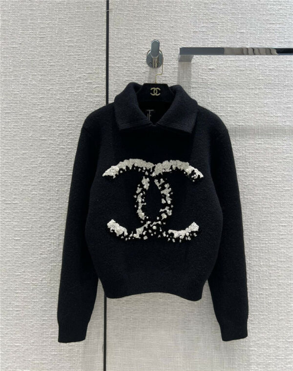 chanel coco neige logo embroidery pearl sweater