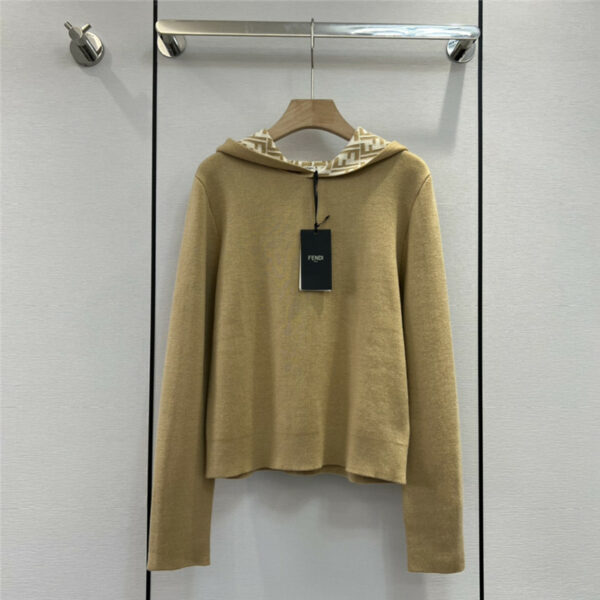 fendi letters long sleeve hooded knitted sweater