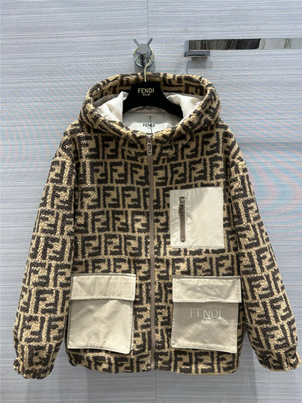 fendi FF Sherpa hooded zipper jacket coat