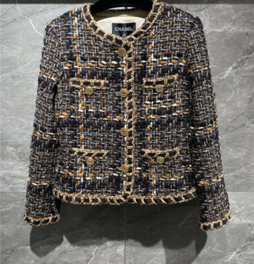 chanel crew neck wool knitted jacket