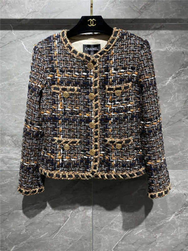 chanel crew neck wool knitted jacket
