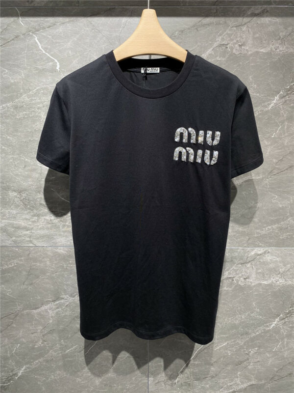miumiu embroidered rhinestone logo t shirt