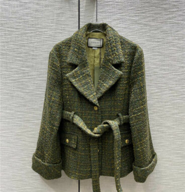 gucci tweed woven lapel coat