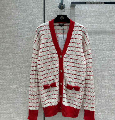 chanel cutout V-neck knitted cardigan