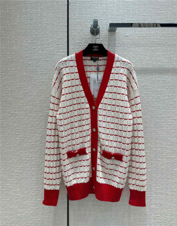 chanel cutout V-neck knitted cardigan
