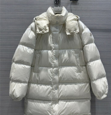 moncler Pearl White Long Hooded Down Jacket