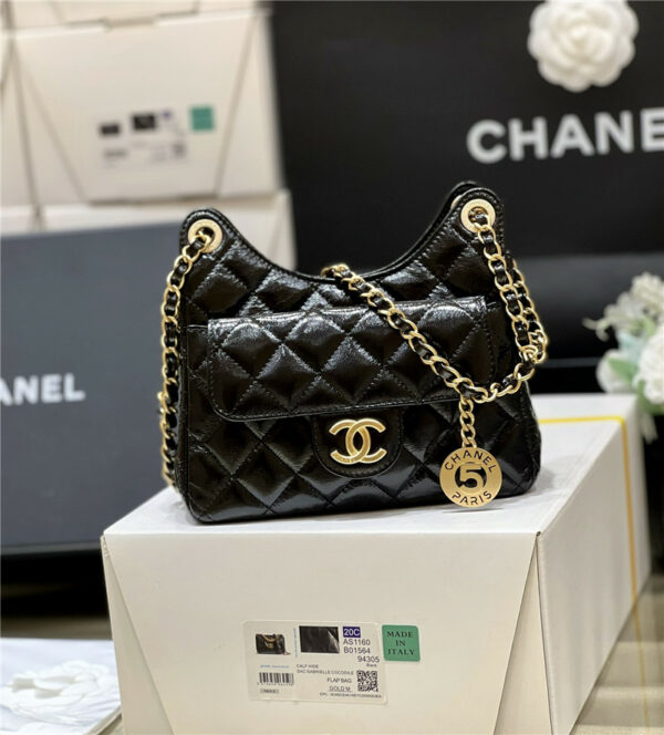 chanel number 5 gold coin tag hobo bag small
