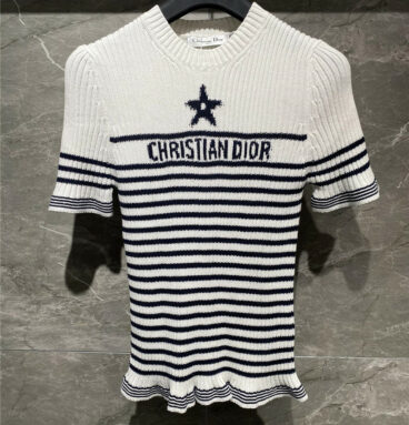 dior lucky star pattern striped knitted short sleeves