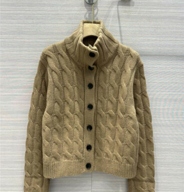 Buttoned cable turtleneck cashmere coat