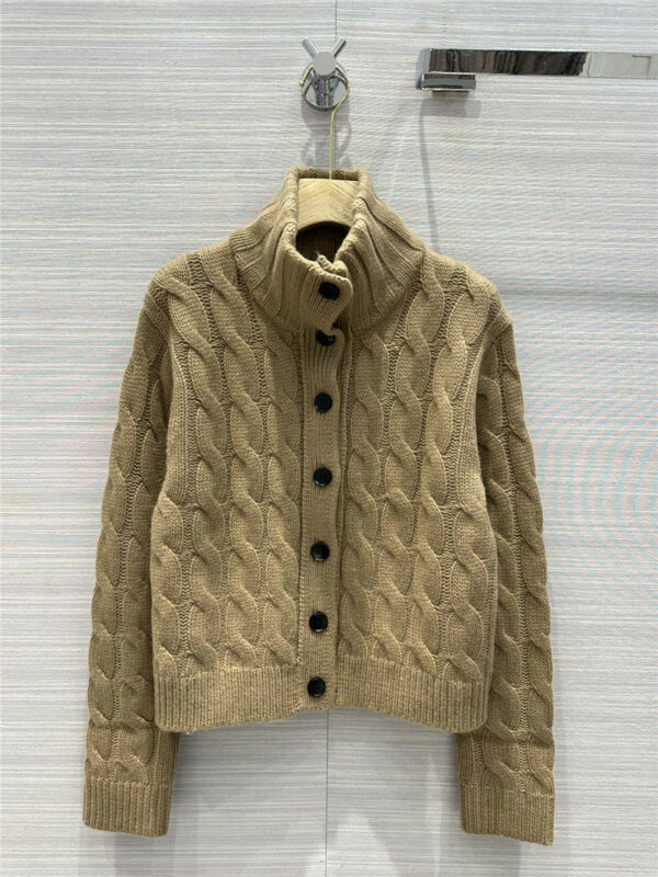 Buttoned cable turtleneck cashmere coat