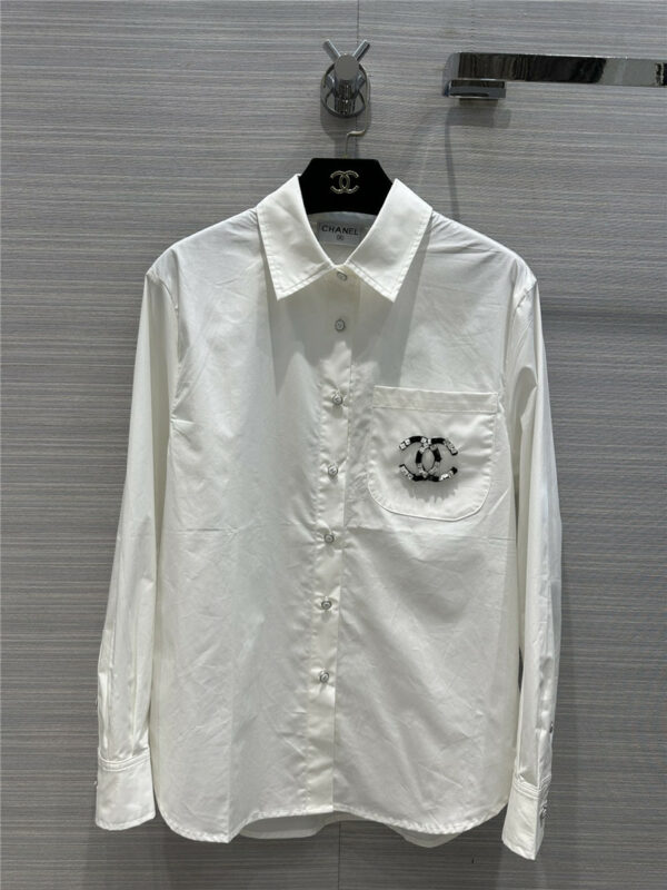 chanel rhinestone beaded white shirt