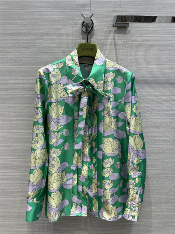 gucci green oil painting print silk shirt