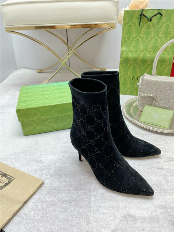 gucci pointed toe rhinestone high-heeled ankle boots