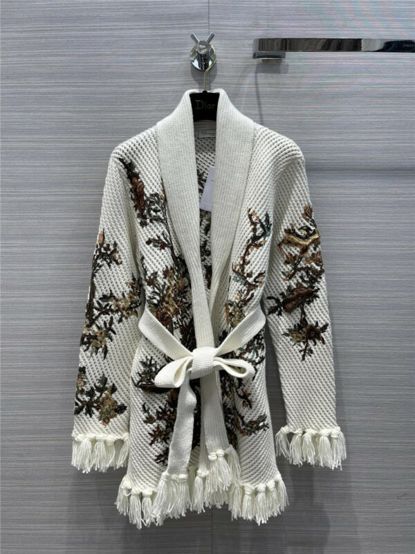dior embroidered wool knitted coat