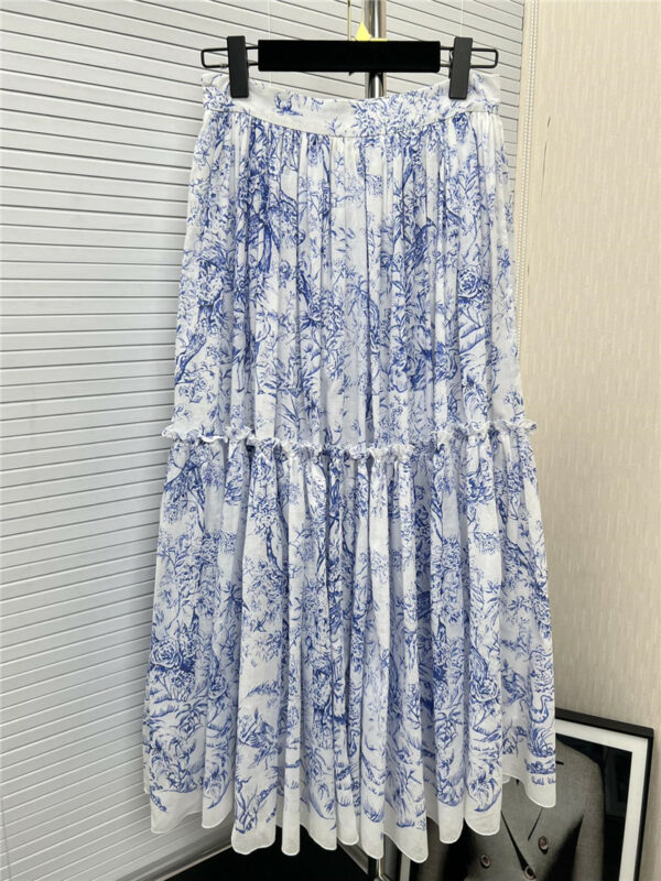 dior sky blue pastoral style print long skirt