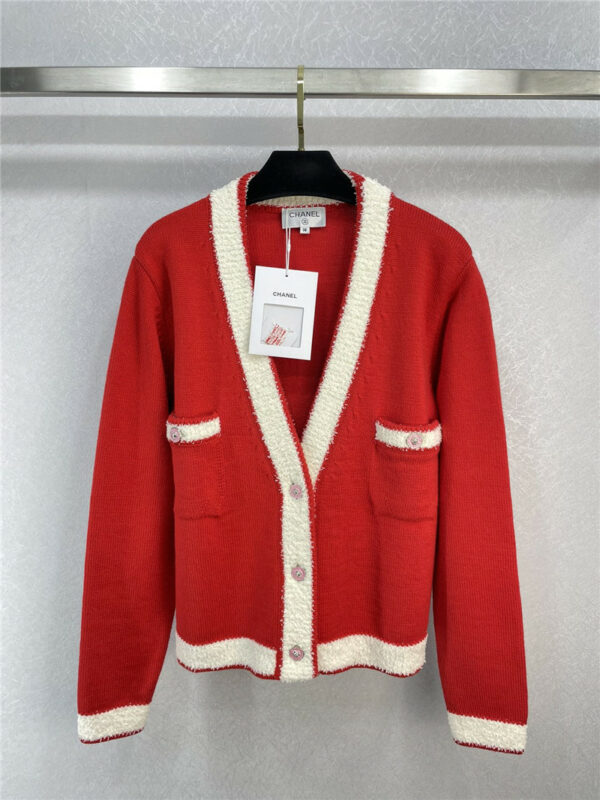 chanel color contrast knitted cardigan