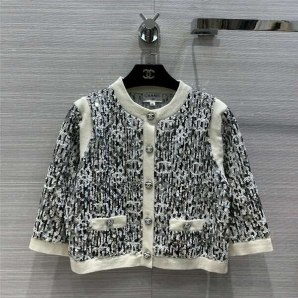 chanel CC sequin embroidery cardigan jacket