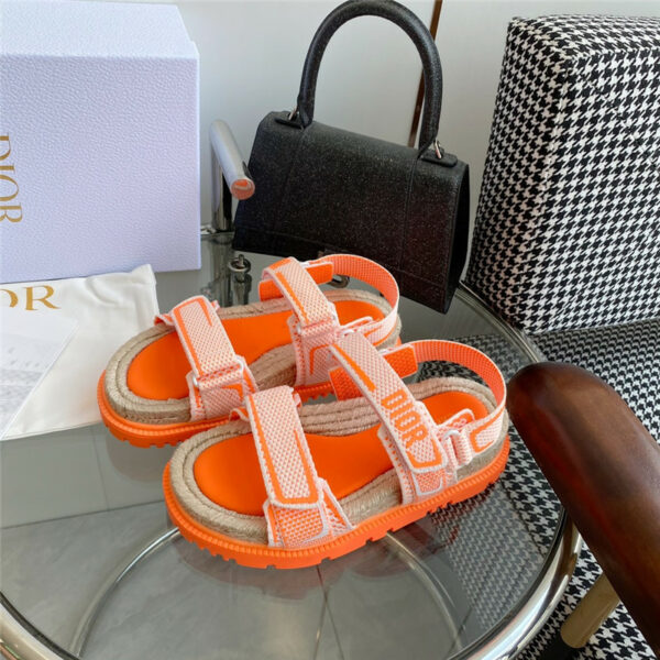Dior Straw Platform Beach Sandals with Velcro