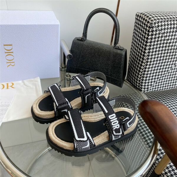 Dior Straw Platform Beach Sandals with Velcro