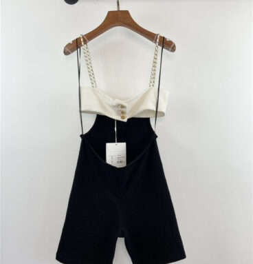 Chanel stitching chain suspenders jumpsuit