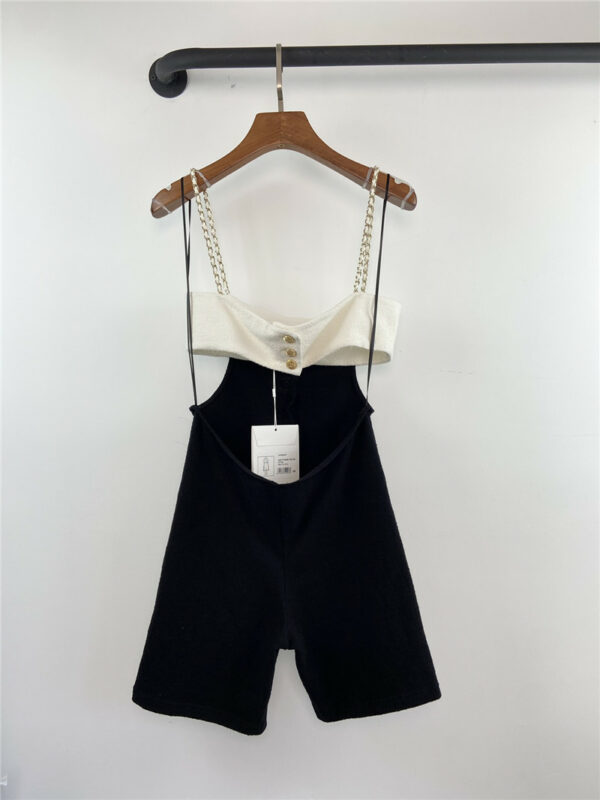 Chanel stitching chain suspenders jumpsuit