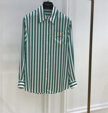 Prada new triangle logo green striped shirt