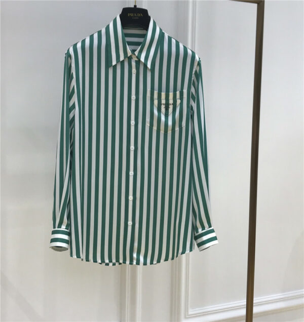 Prada new triangle logo green striped shirt