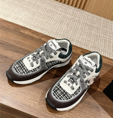 chanel tweed stitching casual sneakers