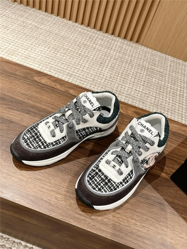 chanel tweed stitching casual sneakers