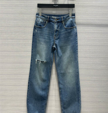 ysl blue cut fray jeans