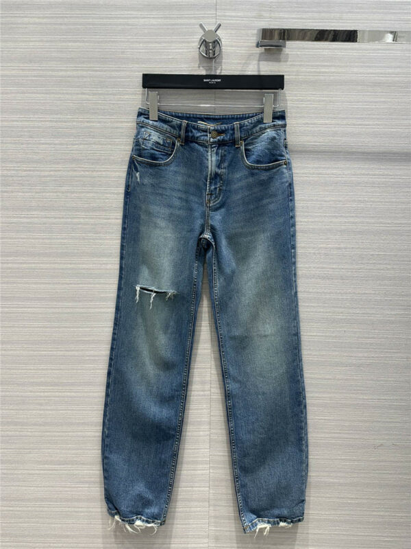 ysl blue cut fray jeans