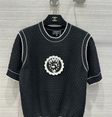 chanel embroidery bead knitted short sleeve