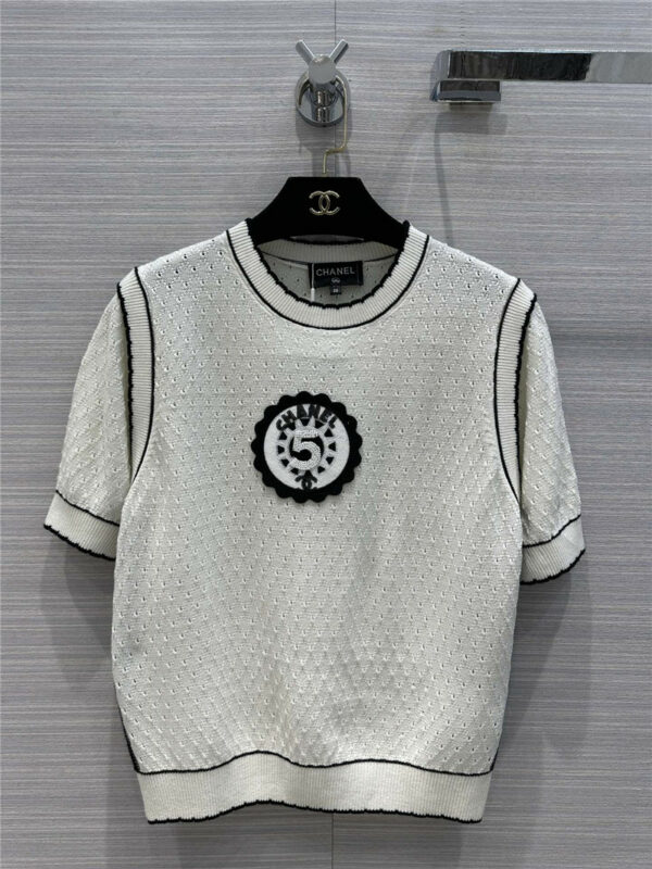 chanel embroidery bead knitted short sleeve