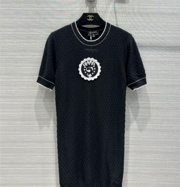 chanel embroidered short sleeve knitted dress