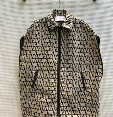 valentino leather-trimmed monogram-jacquard cape coat