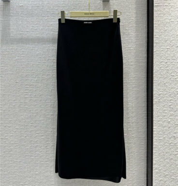 miumiu black stretch jersey long skirt