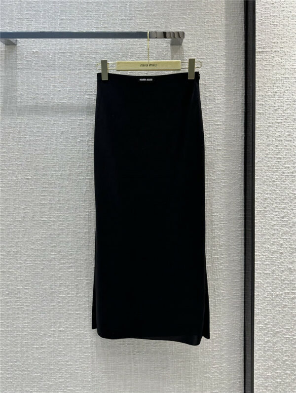 miumiu black stretch jersey long skirt
