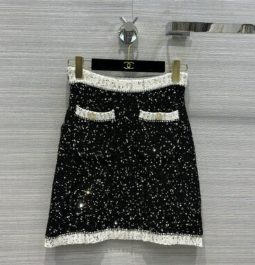 Chanel trendy crystal bead special yarn skirt