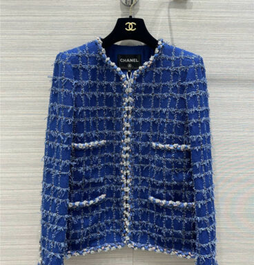 Chanel tweed blue check coat