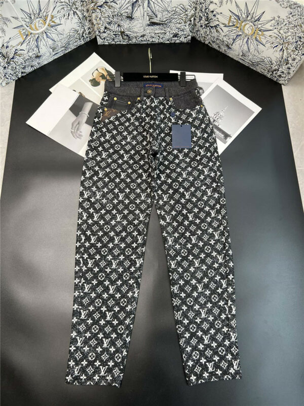 louis vuitton embroidered jacquard denim trousers