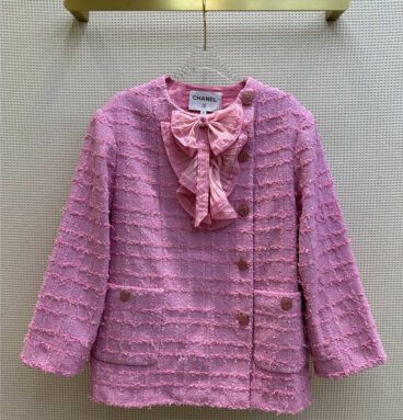 Chanel pink bow tweed coat