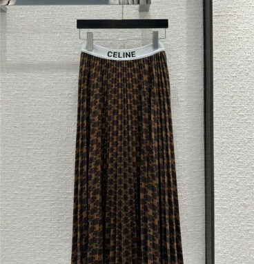 celine vintage print velvet pleated long skirt