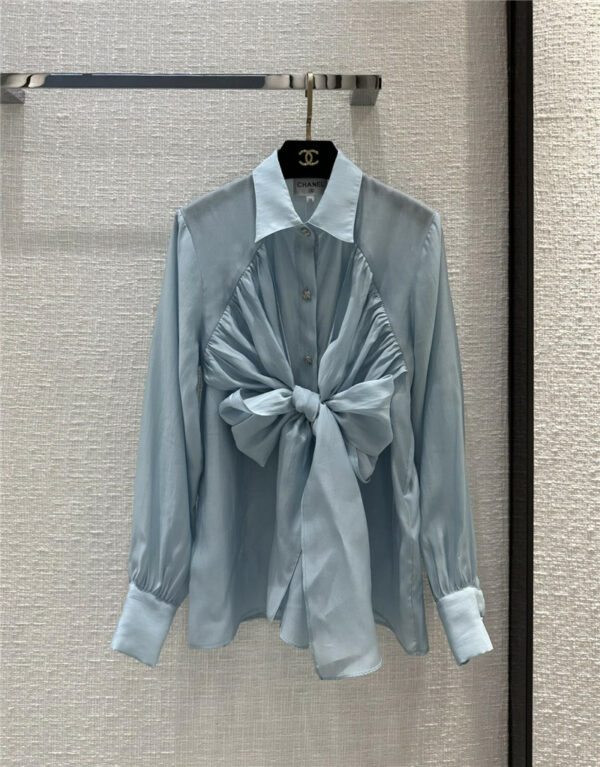 Chanel French lady style bow tie shirt
