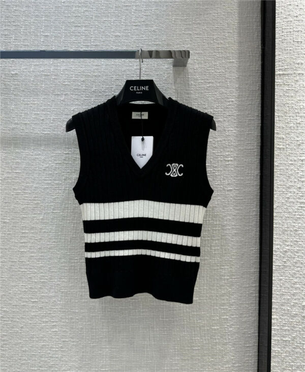celine intarsia logo knitted vest vest