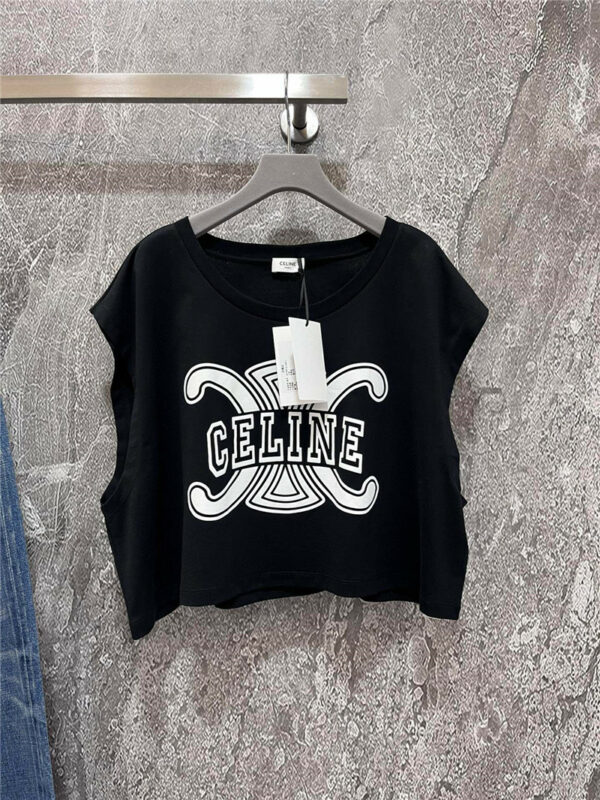 celine letter logo sleeveless t shirt
