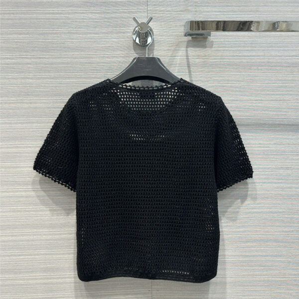 celine hollow crochet slimming knitted top