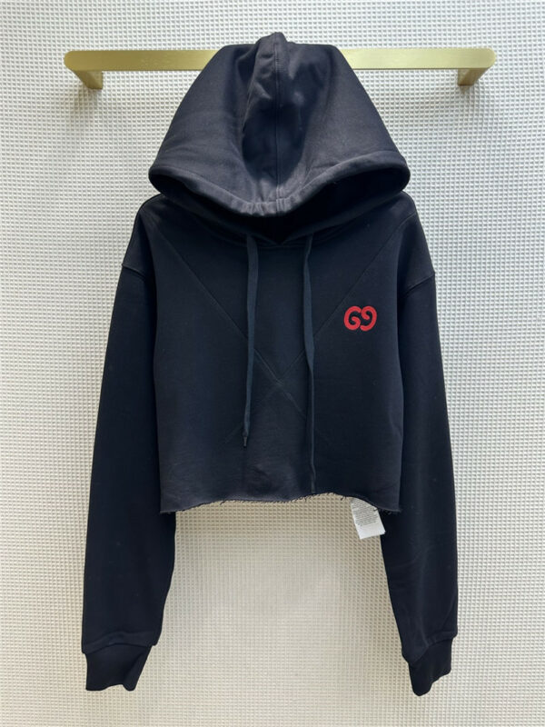 gucci logo letters hooded cropped sweatshirt