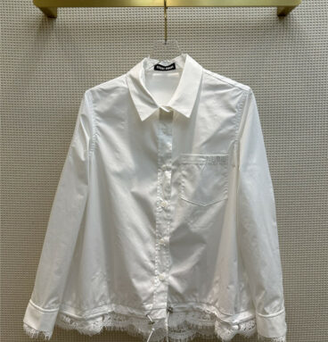 miumiu gentle lace edge stitching white shirt